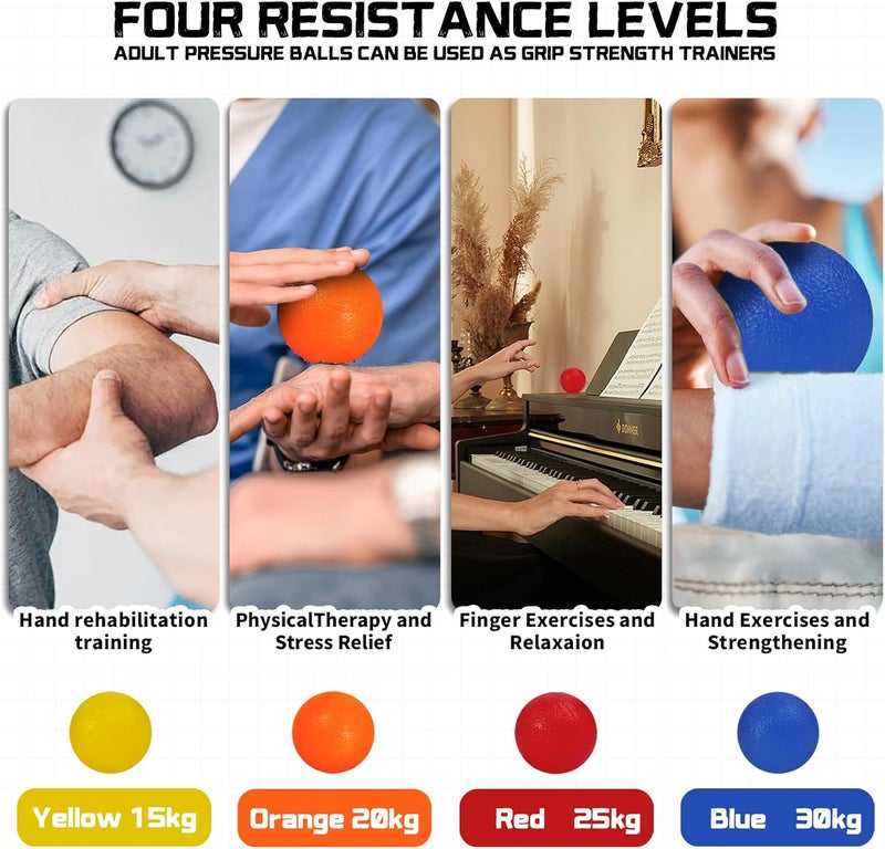 YOIYINI 4 Pack Stress Balls for Adults,Squeeze Ball,Squeeze Balls for Hands Therapy,Hand Exercisers for Therapy,Hand Exercise Ball with Different Resistance Levels,Hands Squeezers for Arthritis,Wrist Rehab - Image 5